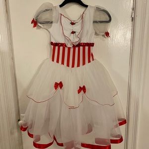 A wish come true red and white pinstripe costume